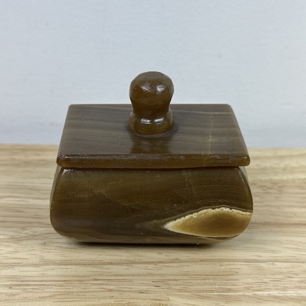 Vintage ALABASTER MARBLE Stone TRINKET BOX with Lid - Beautiful Marble 3”